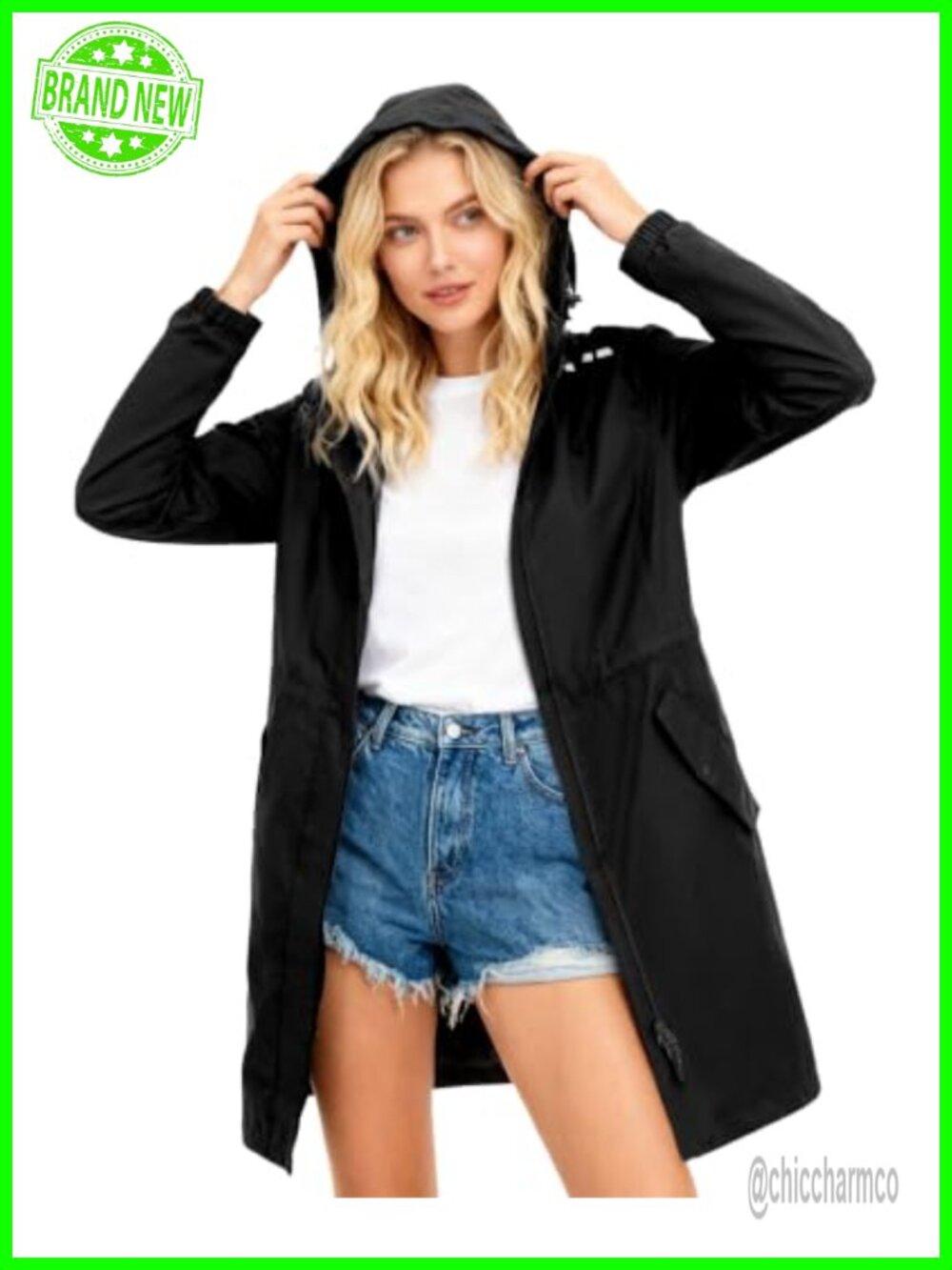 Women's Lightweight Waterproof Rain Jacket Long Raincoat Hooded